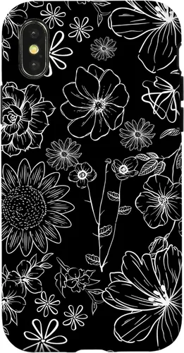 Vista 5 de iPhone 12 Mini - Funda floral de primavera con patrón de flores silvestres en blanco y negro