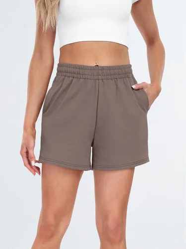 Vista 100 de AUTOMET Pantalones cortos deportivos para mujer, estilo casual, con cordón, cómodos, elásticos, de cintura alta, con bolsillos