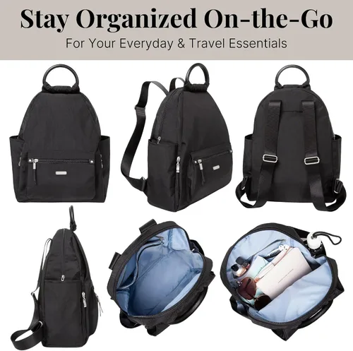 Vista 6 de Baggallini Mochila todo el día para mujer con pulsera de teléfono RFID, Negro, talla única