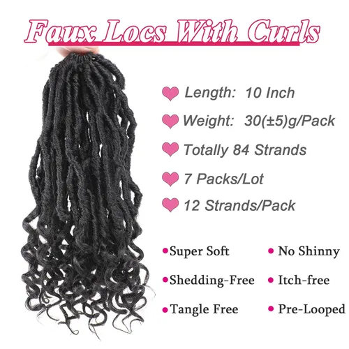 Vista 3 de Leeven 7 Paquetes Cabello Crochet Faux Locs con Puntas Rizadas 10 Pulgadas Pre-enrollado Goddess Locs Trenzas Crochet Cabello 84 Hebras Negro