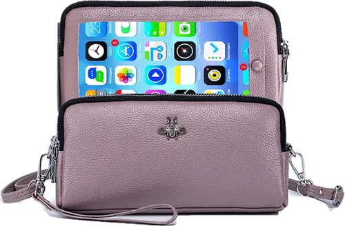 Vista 12 de Cuero genuino pantalla táctil teléfono bolso bolso bolso cartera cartera para mujeres niñas L1- Negro