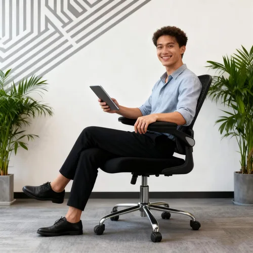 Vista 9 de Logicfox Silla ergonómica de oficina, silla de escritorio de malla con brazos abatibles para el hogar Negro