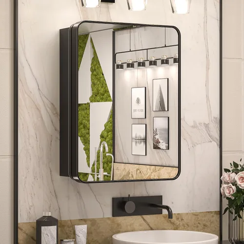 Vista 14 de Keonjinn Gabinetes de medicina delgados negros de 15 x 36 pulgadas, botiquín lateral estrecho para baño con espejo, marco de acero inoxidable