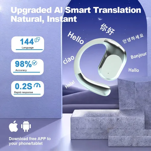 Vista 2 de Auriculares de traducción AI en tiempo real, 144 idiomas 3 en 1, auriculares inalámbricos Bluetooth para iOS y Android, para Blanco