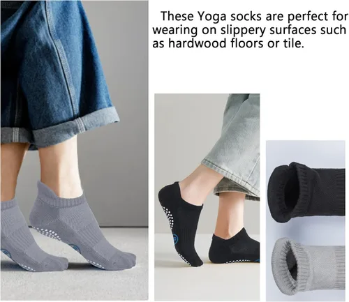 Vista 5 de Non Slip Yoga Socks with Grips for Pilates, Ballet, Barre, Bikram, Barefoot, Hospital Anti Skid Socks for Women and Men