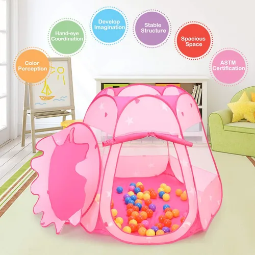 Vista 8 de Costzon Tienda de campaña desplegable de princesa con 100 bolas incluidas, tienda de campaña plegable portátil para niños con bolsa de transporte
