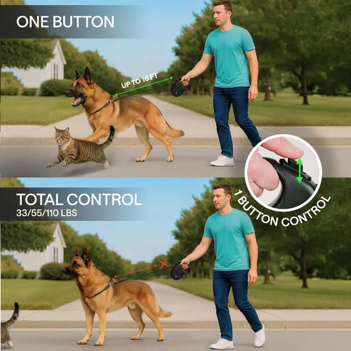 Vista 2 de Correa retráctil para perros pequeños de hasta 33 libras – 10 pies de largo manos libres plomo para perros – Correa reflectante resistente