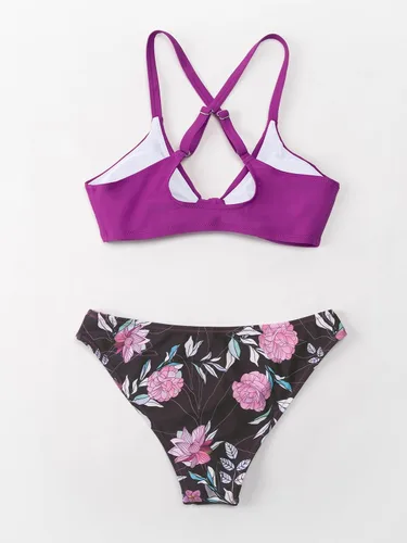 Vista 76 de CUPSHE - Conjunto de bikini de dos piezas para mujer, estampado floral y detalle de nudo de conejo