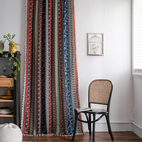 Vista 20 de VOGOL Cortinas con textura de lino con estampado floral bohemio, 59 x 63, 1 panel