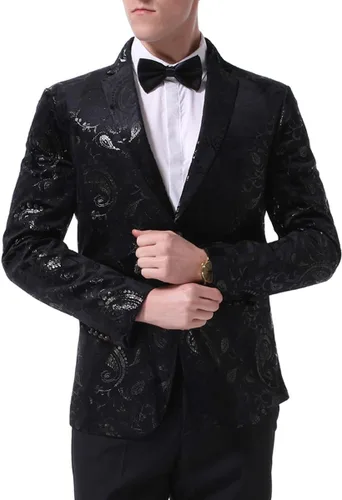 Vista 3 de Cloudstyle Traje de Vestir Floral para Hombre con Solapa con Muescas de Corte Ajustado Elegante Blazer Traje de Vestir Negro