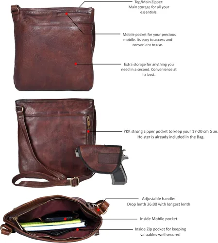 Vista 2 de Ozora Bolso cruzado de cuero oculto para mujeres y hombres con funda desmontable
