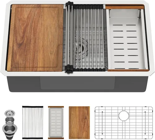 Vista 14 de Fregadero de Cocina Empotrado de 30 Pulgadas Negro - Fregadero de Cocina de Acero Inoxidable Gunmetal Negro de 30x18 Pulgadas de 18 Calibre