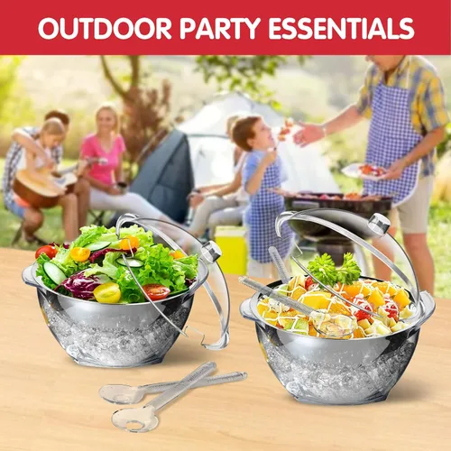 Vista 5 de INNOVATIVE LIFE Gran cuenco de ensalada con base enfriadora de hielo y tapa, bandeja refrigerada de cocina para verduras con dos cucharas largas