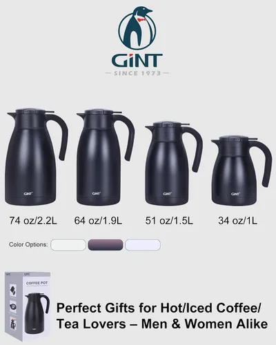 Vista 9 de Jarra térmica para café GiNT de 1L / 34Oz, jarras de café de acero inoxidable aisladas para mantener caliente/Jarra térmica de vacío de doble pared