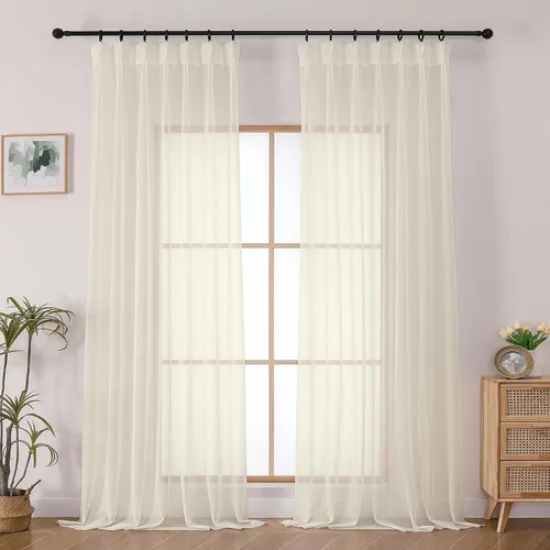 Vista 15 de OWENIE - Cortinas semitraslúcidas con plisado de pellizco blanco de 96 pulgadas de largo para dormitorio y sala de estar, cortinas modernas de aire