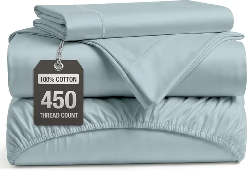 Vista 48 de LANE LINEN Sábanas de cama individual – 450TC algodón peinado de fibra larga de alta calidad, color blanco Soft & Breathable Twin Sheet &