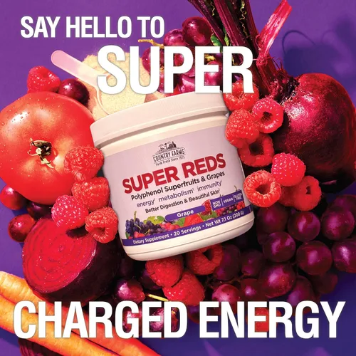Vista 5 de Country Farms Super Reds, superalimento energizante de polifenoles, 40 frutas y bayas super, poderosos antioxidantes y polifenoles, apoya la energía