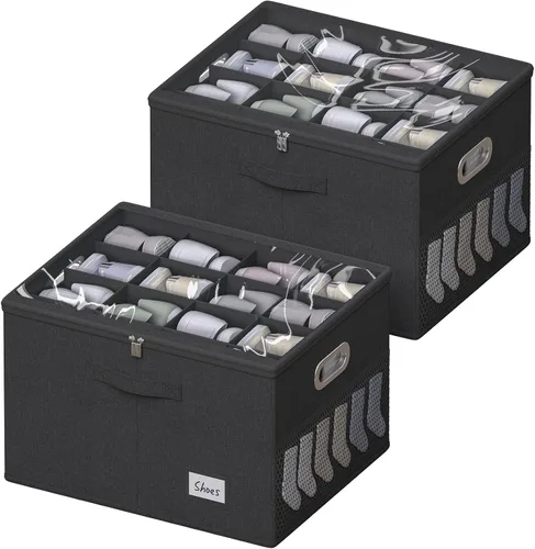 Vista 9 de Paquete de 2 organizadores de zapatos para armario, contenedores de almacenamiento grandes con ventana transparente que ahorra espacio con soporte