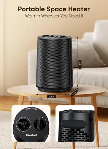 Vista 8 de GiveBest Calentador de espacio, calentadores portátiles de 1500 W para uso en interiores, calentador de cerámica PTC con modos de calefacción