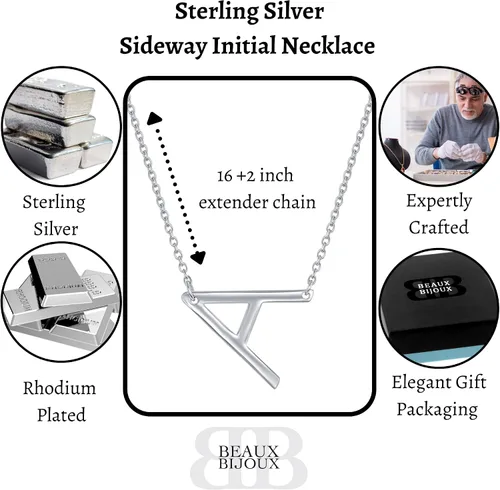 Vista 5 de Sterling Silver Sideways Initial Necklace - Initial Necklaces for Women - Letter Necklace for Women - Initial Necklace - Letter Necklace - Initial