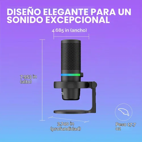Vista 8 de HyperX DuoCast - Micrófono condensador USB RGB para PC, PS5, PS4, Mac, montaje de choque de bajo perfil, cardioide, omnidireccional, filtro pop