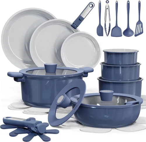 Vista 9 de CAROTE Juego de 27 piezas de utensilios de cocina de cerámica antiadherentes, juego de ollas y sartenes antiadherentes, utensilios de cocina