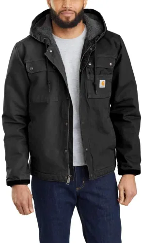 Vista 2 de Carhartt Chaqueta utilitaria con forro de sherpa de pato lavado de ajuste relajado para hombre Negro