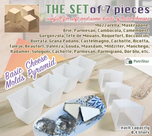 Vista 7 de Molde de queso pequeño pirámide de 7 piezas de 0.45 cuartos de galón – Molde de queso suave para hacer queso – Suministros caseros para hacer queso