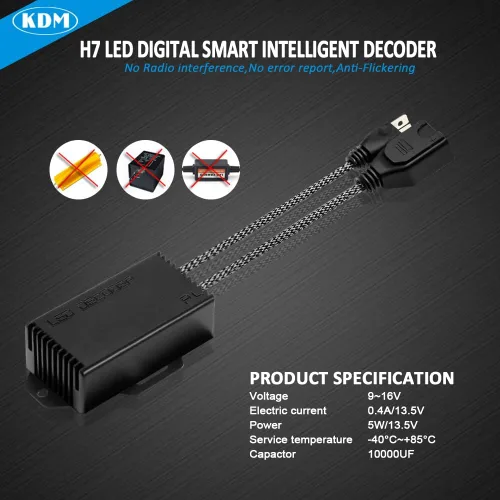 Vista 3 de KDM H7 LED Canbus Decodificador, resistencia de carga antiparpadeo sin errores, adaptador LED de advertencia cancelador de advertencia, paquete de 2