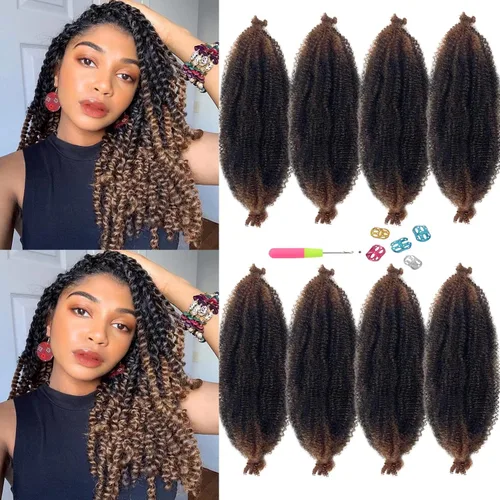 Vista 18 de Extensiones de cabello trenzado con resorte Marley Twist de 8 pulgadas, paquete de 8 para niños, cabello rizado y trenzado kinky, locs suaves