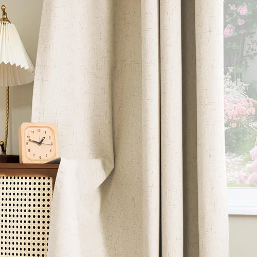 Vista 7 de H.VERSAILTEX Cortina 100% opaca para dormitorio, 63 pulgadas de largo, con ojales, cara de lino, bloqueo de luz completa, cortina para sala de Arena