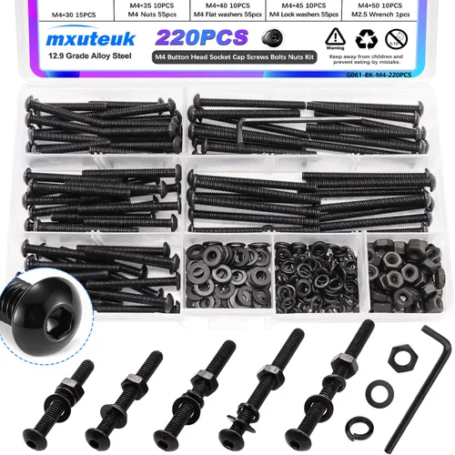 Vista 27 de mxuteuk Juego de tornillos M5 de 185 piezas, kit de tuercas, pernos y tornillos de cabeza hexagonal M5, pernos de acero de aleación de grado 12.9
