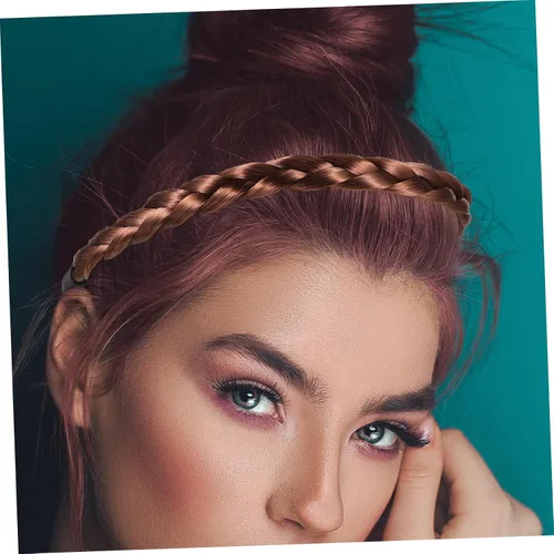 Vista 6 de FRCOLOR Trenzas gruesas y anchas trenzadas de cabello sintético trenzado elástico para mujer, diadema trenzada para mujer, diadema ancha y gruesa