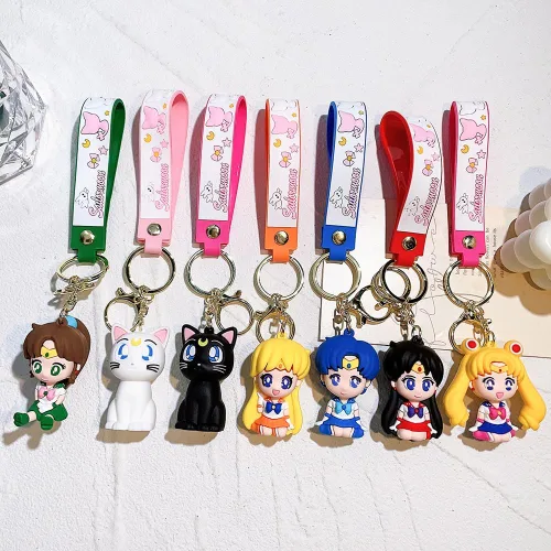 Vista 6 de feimeng jewelry Llavero de silicona con figura de anime para mujeres y niñas, llavero Sailormoon para soporte de llaves de mochila, regalos