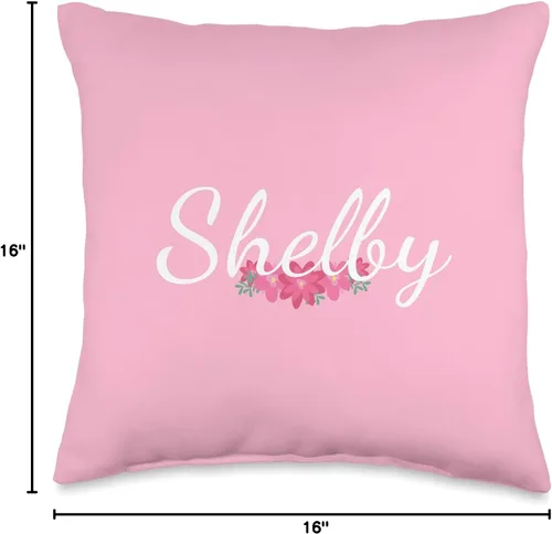 Vista 4 de Regalos y diseños personalizados Shelby para niñas personalizado regalo Shelby nombre personalizado flores rosa tiro almohada, 16x16, multicolor