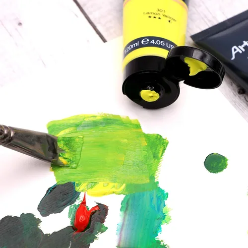 Vista 4 de Artecho - Pintura acrílica azul cerúleo (120 ml / 4.05 oz), tubos de pintura para manualidades artísticas sobre lienzo, piedra, roca, madera, tela