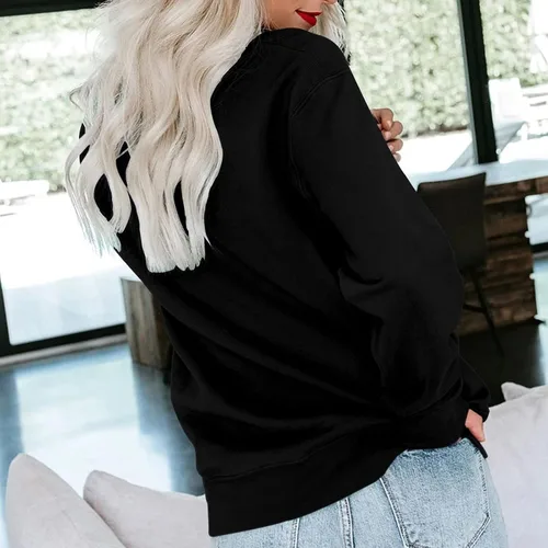 Vista 3 de SHAOBGE Sudadera de otoño con cuello redondo para mujer, ligera, casual, de manga larga, de gran tamaño, linda sudadera con capucha