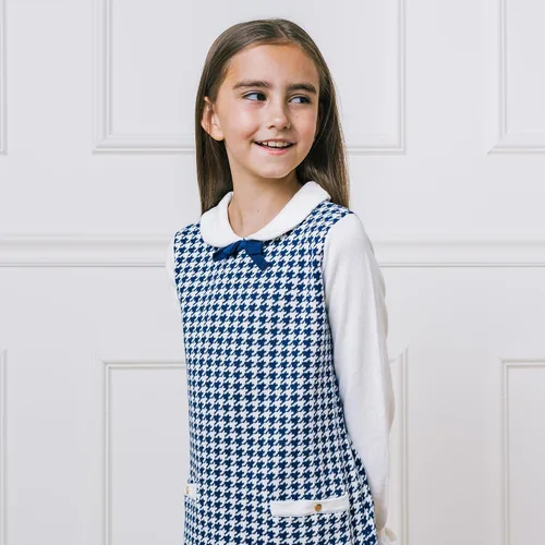 Vista 5 de Hope & Henry Vestido Ponte de aspecto francés con lazo para niña