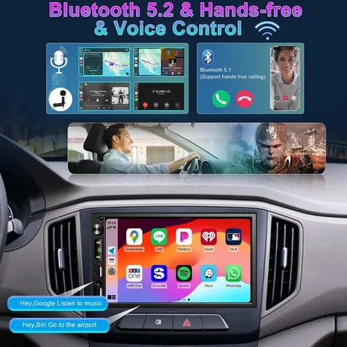 Vista 3 de Estéreo de coche de doble DIN de 7 pulgadas con Apple CarPlay inalámbrico, radio de coche Android Auto, Bluetooth 5.2, pantalla táctil IPS de 1024 *
