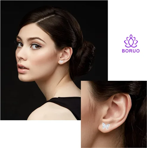 Vista 2 de Aretes de tuerca de oro macizo de 18 quilates sobre plata de ley 925, aretes de tuerca de mariposa de circonita cúbicaaretes de plata, aretes de oro