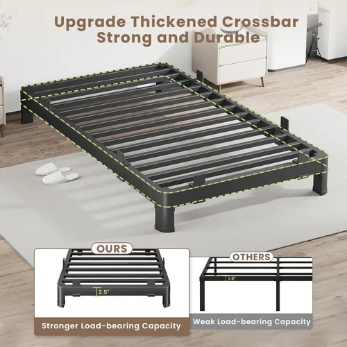 Vista 28 de MAF - Base de cama de plataforma de 14 pulgadas para cama individual con listones de madera, base de cama de metal resistente de 3500 libras