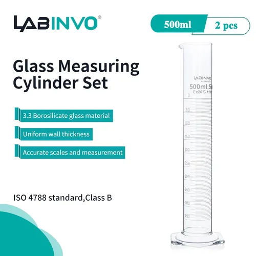 Vista 2 de Juego de cilindros graduados de 16.9 fl oz, 2 piezas de cilindro de medición de vidrio de borosilicato 3.3, base hexagonal, con boquilla, clase B