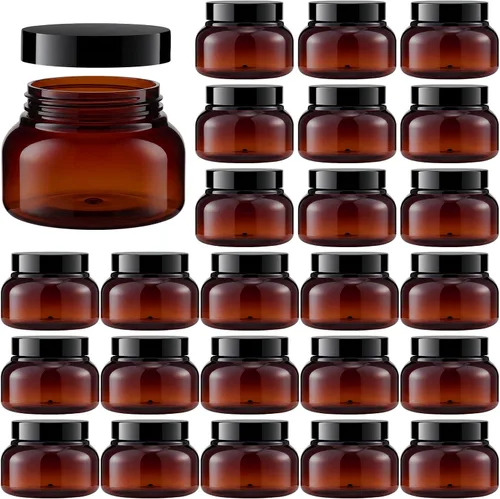 Vista 10 de Mumufy 60 tarros de plástico con tapas, recipientes redondos vacíos de viaje para cremas, tarros cosméticos recargables para lociones, exfoliante