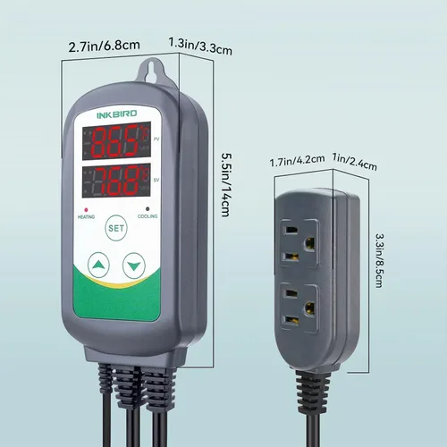 Vista 4 de Inkbird Termostato con control de temperatura digital precableado de doble función, 110 V, 1100 W, calefacción y refrigeración, refrigerador