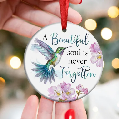 Vista 3 de Adornos de Navidad conmemorativos, colibrí "Un alma hermosa nunca se olvida", adornos para árbol de Navidad, adorno de Navidad de duelo, regalos