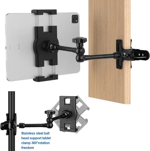 Vista 8 de Mippko Soporte para tablet para escritorio/mesa/caballete/tablero/estante, brazo de aleación de aluminio ajustable de 360°, soporte para iPad
