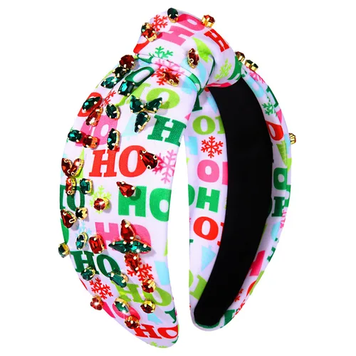 Vista 25 de Diadema de Navidad para mujer, accesorios de Navidad con cuentas, arco de Navidad, árbol, copo de nieve, diadema anudada HOHOHO, rojo y verde, perla