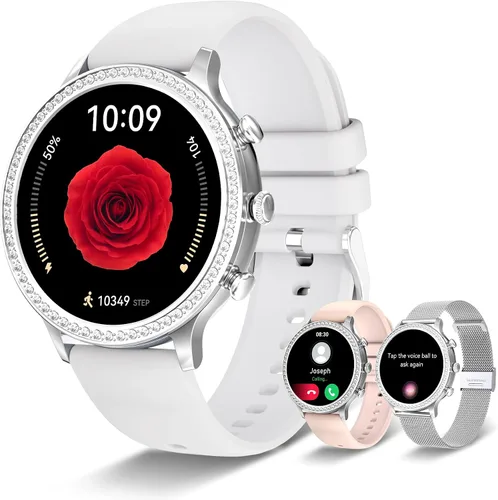 Vista 8 de Reloj inteligente para mujer, reloj inteligente Bluetooth para hacer/recibir llamadas con frecuencia cardíaca de 24 horas y monitor de sueño, IP68