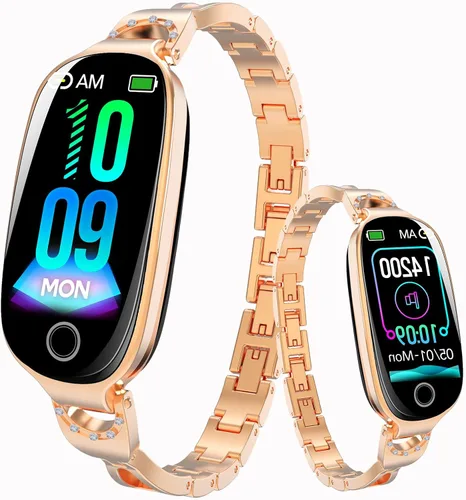 Vista 10 de Rastreador de actividad física para mujer, reloj inteligente de fitness con monitoreo del sueño, monitor de frecuencia cardíaca, contador de pasos