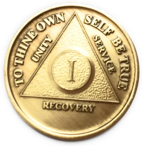 Vista 4 de 1 año de bronce AA (Alcohólicos Anónimos) Cumpleaños - Medallón de recuperación de aniversario/moneda/modelo de chip
